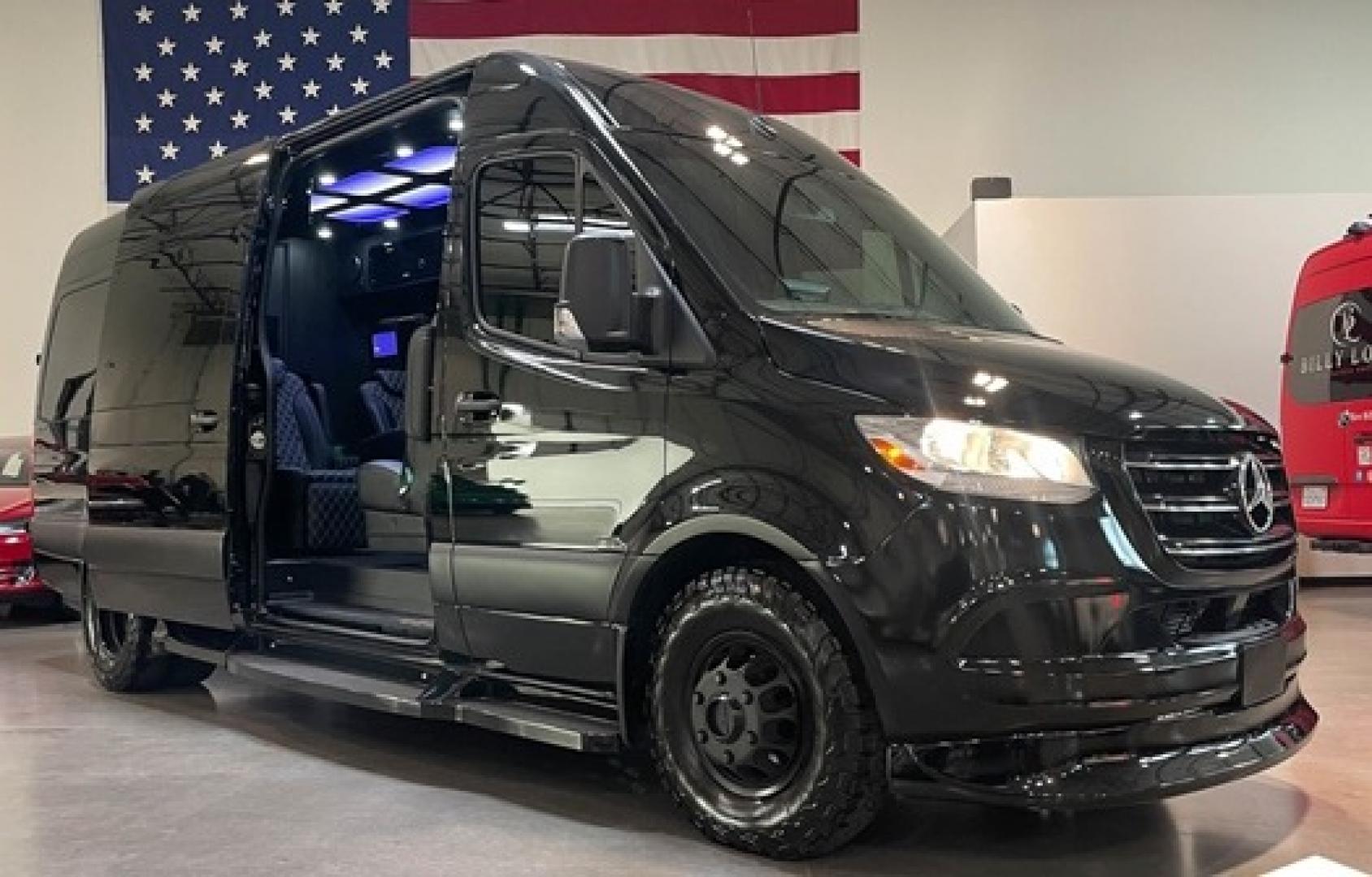 2023 /Black Mercedes-Benz Sprinter 3500 with an V8 engine, Automatic transmission, 0.000000, 0.000000 - 2023 MB Sprinter Midwest Luxury Cruiser 170” 3500, Black/Black Lth Int. Captain Seats w/Heat & Massage, 2, Power Leg Lifts, 2 LED TV’s, Rear Facing Seats w/hands free intercom, Wireless Internet Router, Apple TV, Maybach Lighted Ceiling Panel, LED Lighting, Folding Lap Top Tables, Heat/AC, Wind - Photo#5