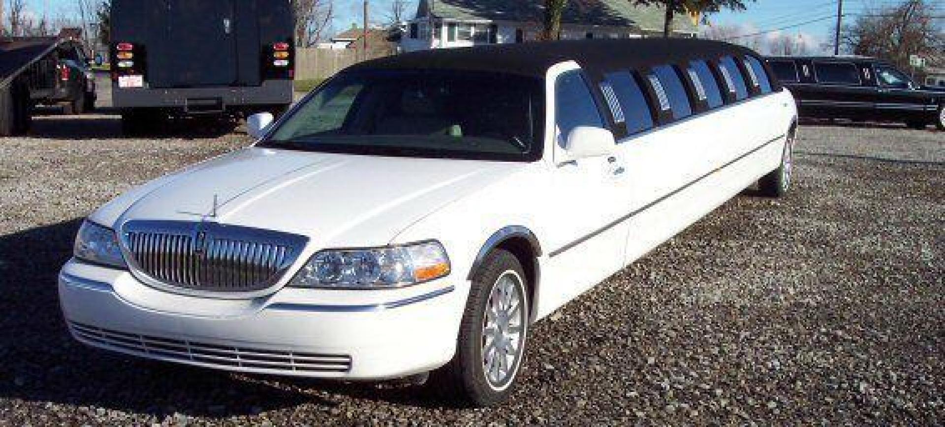 2006 White w/ Black (Tux) Lincoln Town Car (1LNHM81V06Y) with an V8, 4.6L; FFV; SOHC engine, located at 1725 US-68 N, Bellefontaine, OH, 43311, (937) 592-5466, 40.387783, -83.752388 - LINCOLN 180" SUPER STRETCH “5Dr”-AERGO "TUX “Edition” (White-Black Cloth Top) w-Lt. stone J-seat, deluxe black lacquered bar, mirrored fiber-optic ceiling, divider wall, & bar, 15” flat screen TV-AM-FM-CD-DVD-Karaoke, strobe-laser lights, champ-iceboxes, front-rear controls & dual alternat - Photo#0