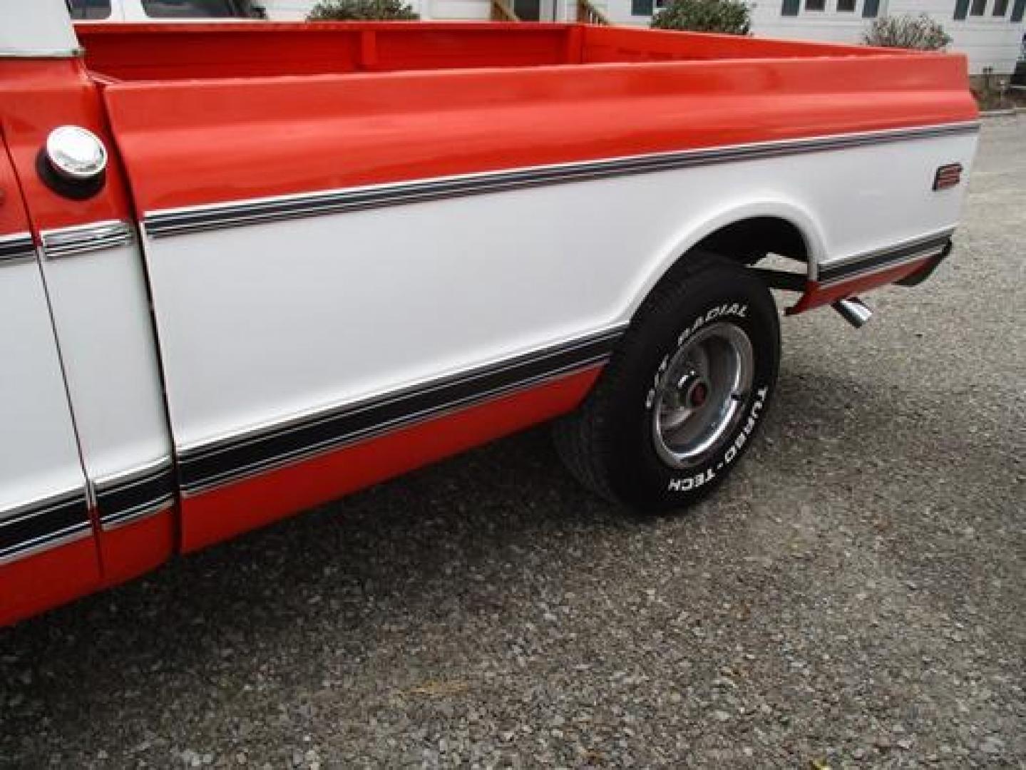 1970 Orange/White Chevrolet C10 with an 328 V8 engine, located at 1725 US-68 N, Bellefontaine, OH, 43311, (937) 592-5466, 40.387783, -83.752388 - 1970 CHEVROLET C10 CUSTOM ½ T Pick-up, High-performance “383 Stroker” V-8 w-headers Auto, Orange w-white Inserts, Black Lth Interior, custom wood steering wheel, PS, PB, Retro AM-FM-CD, gauges, dual exhaust, rally rims w-white letter tires, chrome bumpers & grille, Bed mat.	. Professionally wet - Photo#32