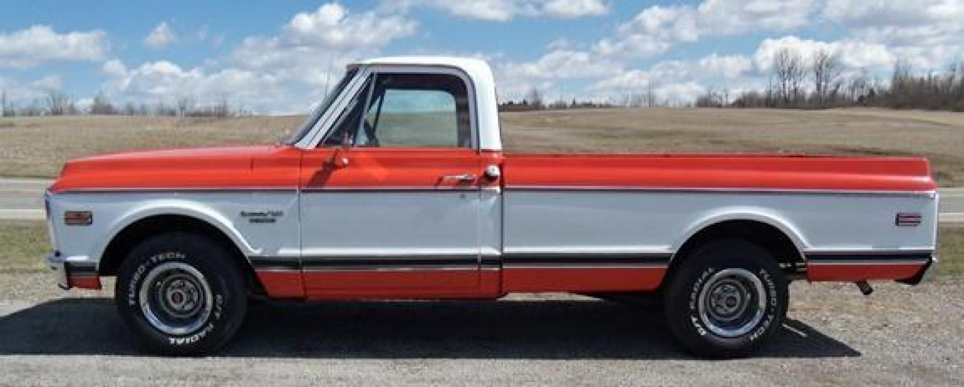 1970 Orange/White Chevrolet C10 with an 328 V8 engine, located at 1725 US-68 N, Bellefontaine, OH, 43311, (937) 592-5466, 40.387783, -83.752388 - 1970 CHEVROLET C10 CUSTOM ½ T Pick-up, High-performance “383 Stroker” V-8 w-headers Auto, Orange w-white Inserts, Black Lth Interior, custom wood steering wheel, PS, PB, Retro AM-FM-CD, gauges, dual exhaust, rally rims w-white letter tires, chrome bumpers & grille, Bed mat.	. Professionally wet - Photo#4